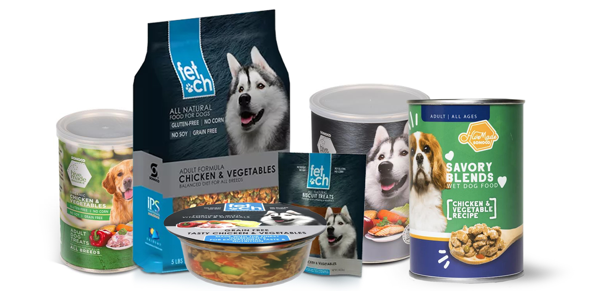 Pacotes de produtos alimentícios para animais de estimação